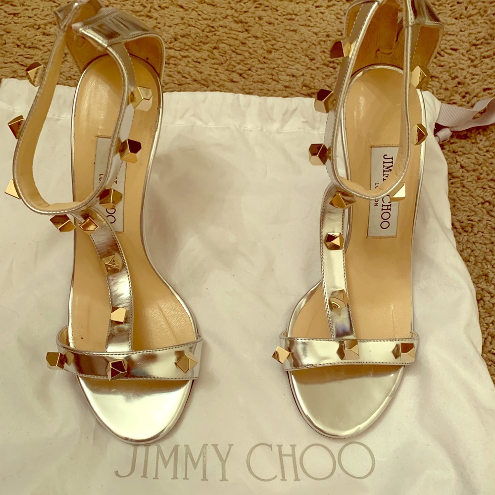 JIMMY CHOO!! Silver & Gold Studded Heels Size 7